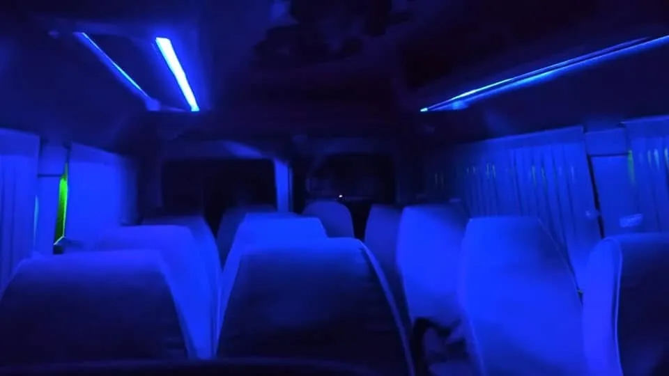 Tempo traveller interior lit in blue