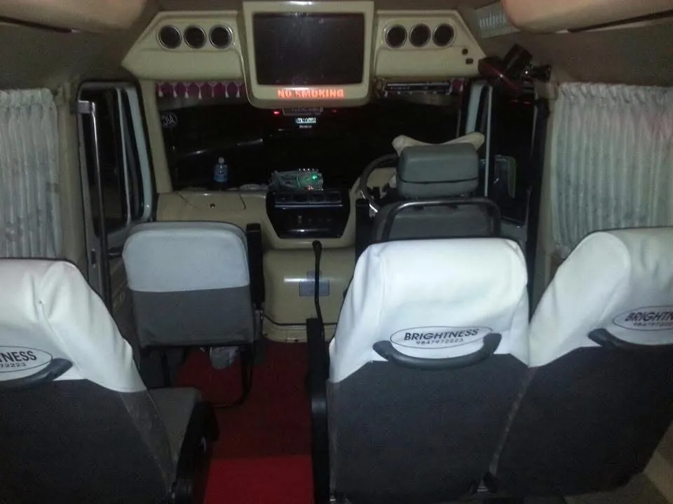 Tempo traveller cabin with a TV screen