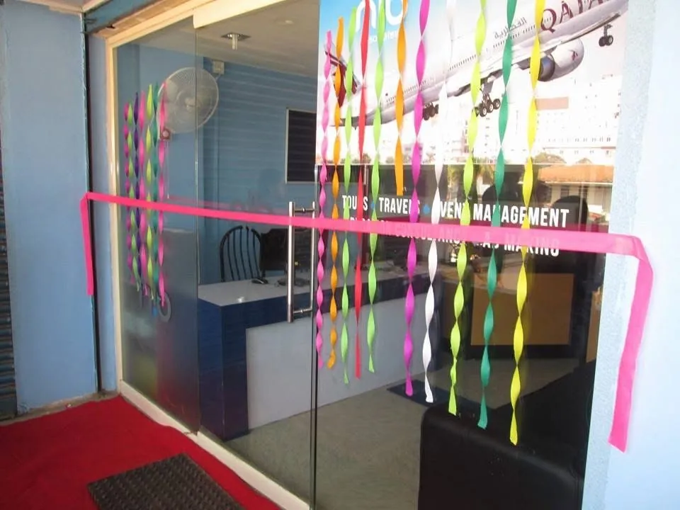 Decorated glass entrance of the NIB Associates office